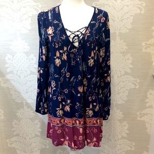 Billabong lightweight sz S long sleeve dress 🌸navy,mauve,pink& ivory floral